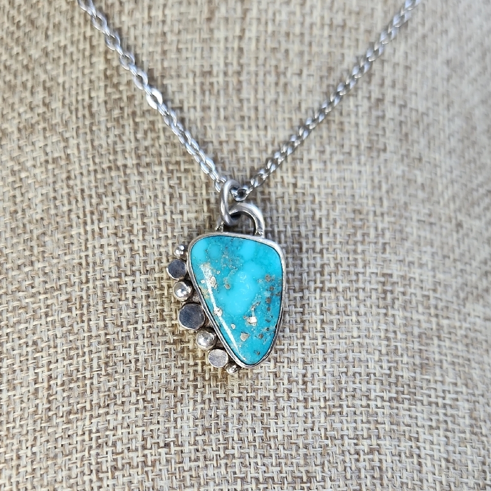 White Water Tourquoise Silver Pendant Necklace. Silent Wolf Jewelry